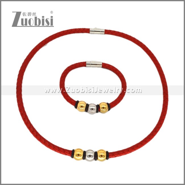 Leather Necklace and Bracelet Set s003117