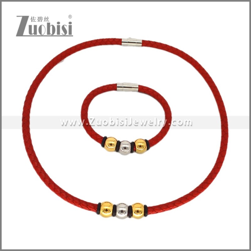 Leather Necklace and Bracelet Set s003117