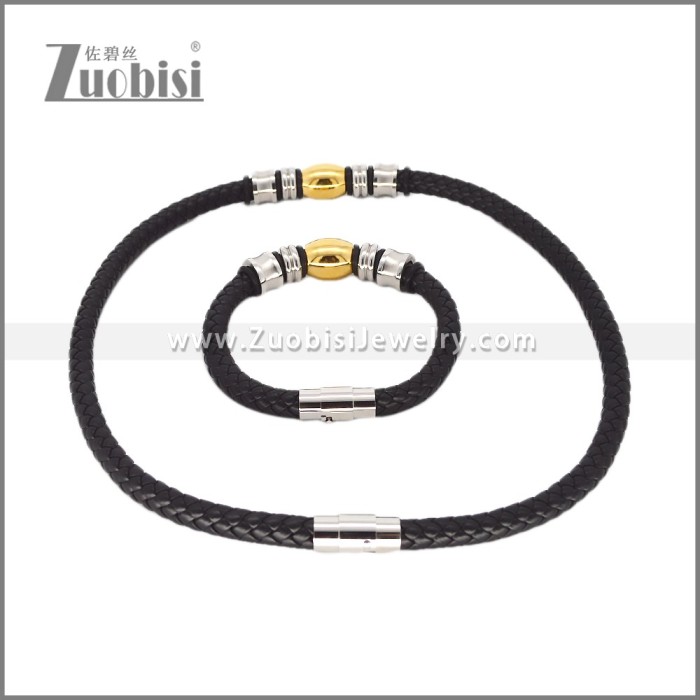 Leather Necklace and Bracelet Set s003093