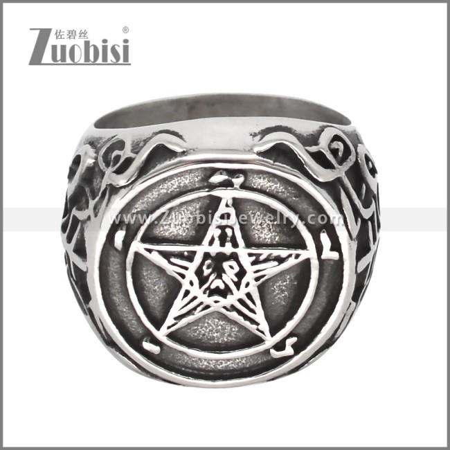 Stainless Steel Mysteries Pentacle Ring r010271