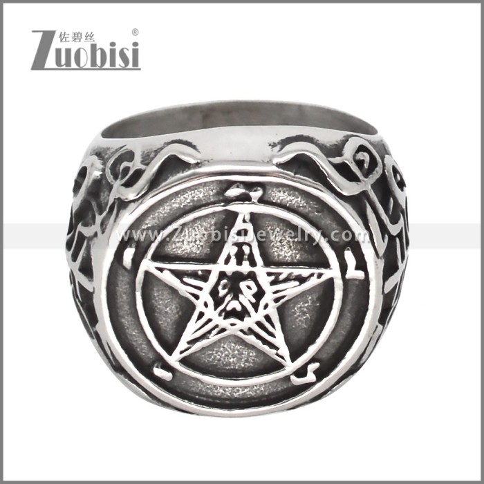 Stainless Steel Mysteries Pentacle Ring r010271