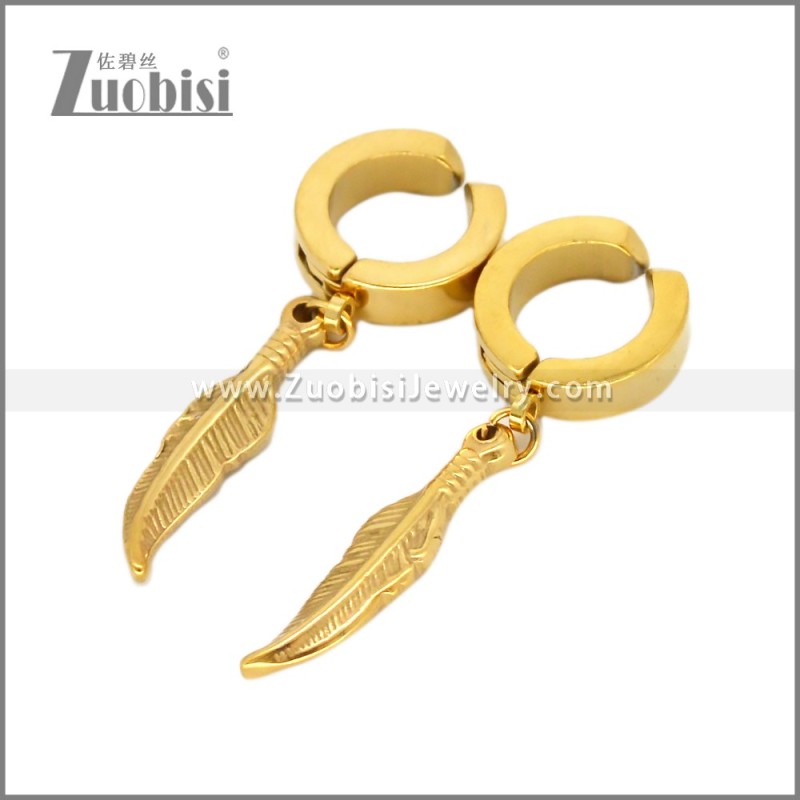 Golden Feather Ear Cuff Earrings Non Pierced e002718G