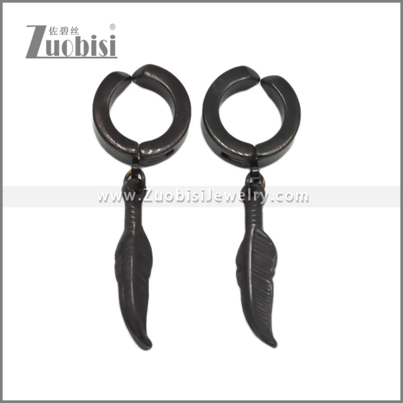 Black Feather Cuff Earrings for Non Pierced Ears e002718H