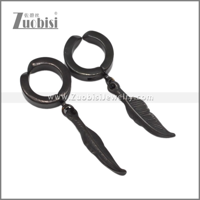 Black Feather Cuff Earrings for Non Pierced Ears e002718H