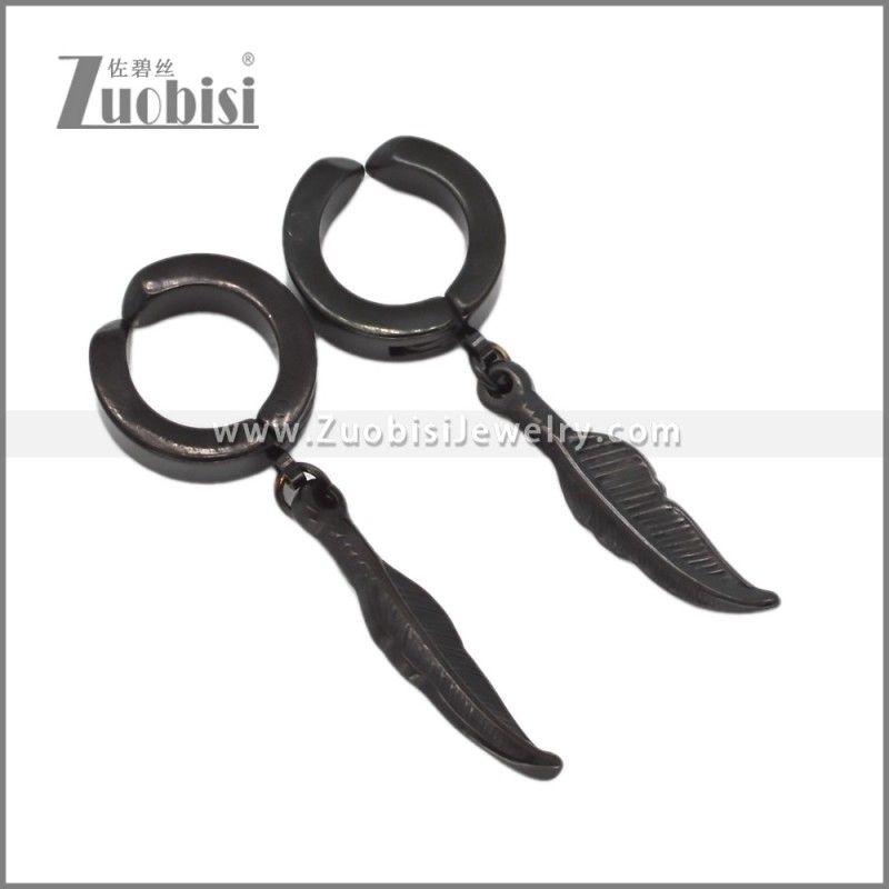 Black Feather Cuff Earrings for Non Pierced Ears e002718H