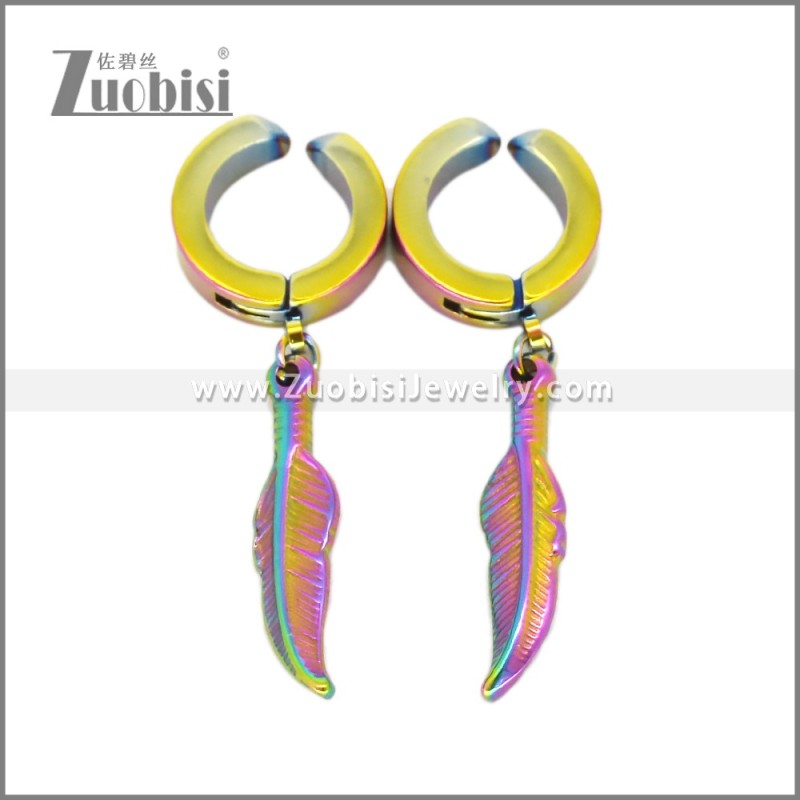 Colorful Non Pierced Stainless Steel Feather Earrings e002718C