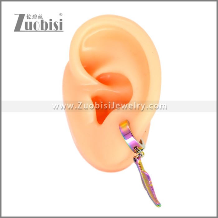 Colorful Non Pierced Stainless Steel Feather Earrings e002718C