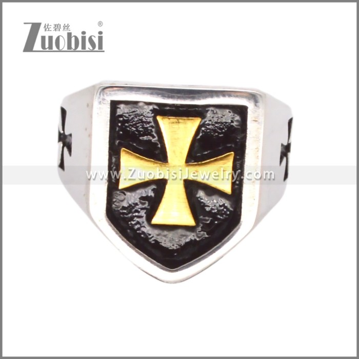 Bicolor Gold and Silver Stainless Steel Cross Ring r010386
