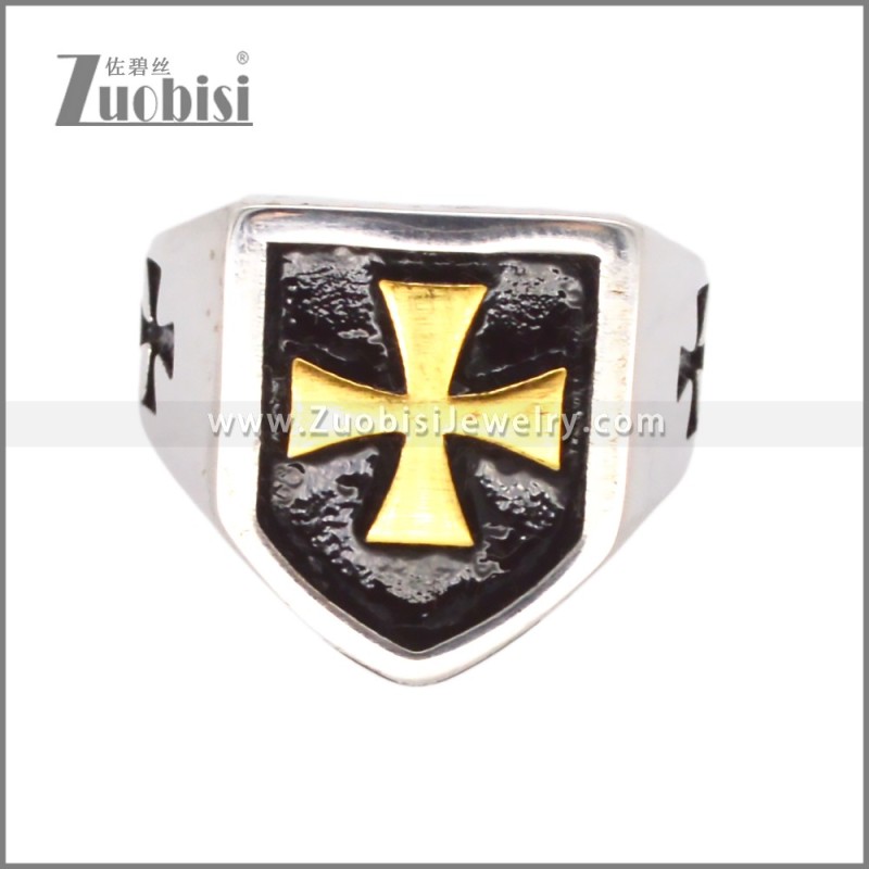Bicolor Gold and Silver Stainless Steel Cross Ring r010386