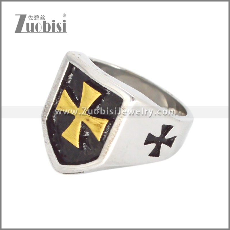 Bicolor Gold and Silver Stainless Steel Cross Ring r010386