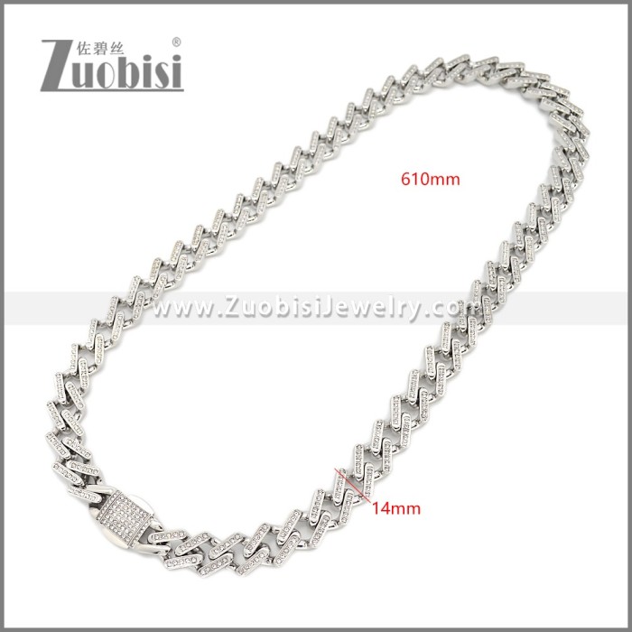 Stainless Steel Iced Out Chain Necklace with Press Buckle n003653S