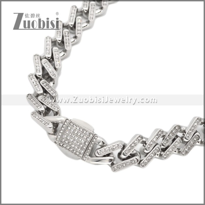Stainless Steel Iced Out Chain Necklace with Press Buckle n003653S