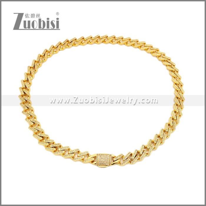 14MM Wide Hip Hop Golden Stainless Steel Iced Out Chain Necklace n003653G