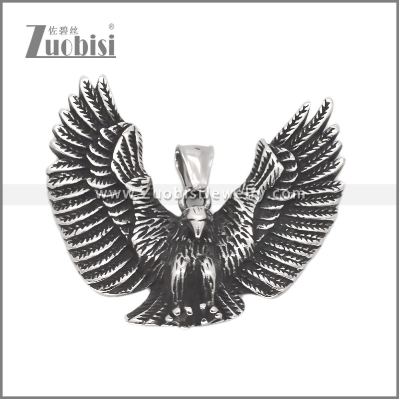 Vintage Silver Stainless Steel Crow Pendant p012823