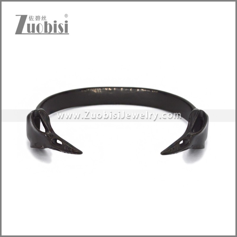 Black Stainless Steel Two Raven Heads Bangle b010941H