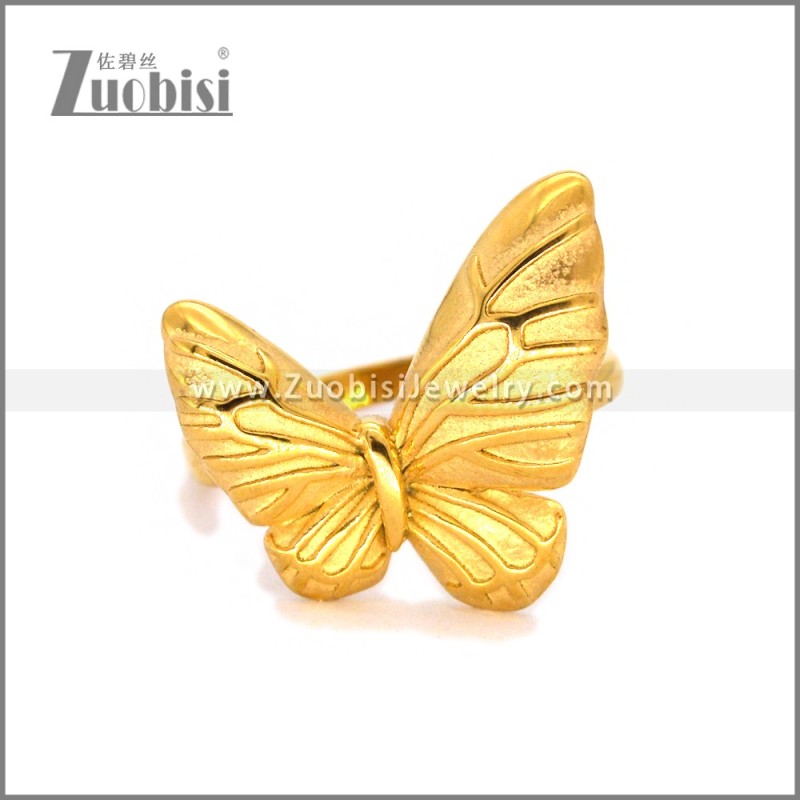 Golden Stainless Steel Butterfly Ring r010495G