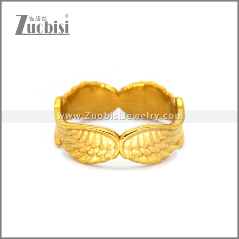 Gold Plating Angel Wings Ring in Stainless Steel r010546G