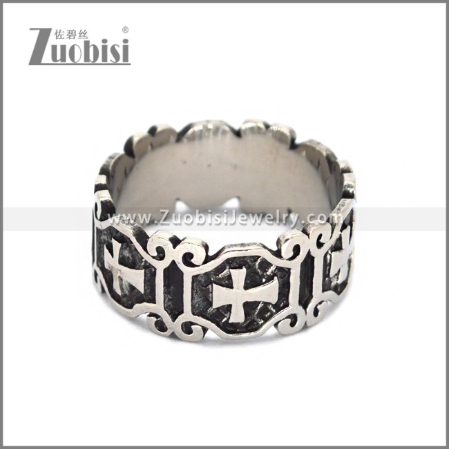 Vintage Silver Stainless Steel Waterproof Latin Cross Rings r010509S