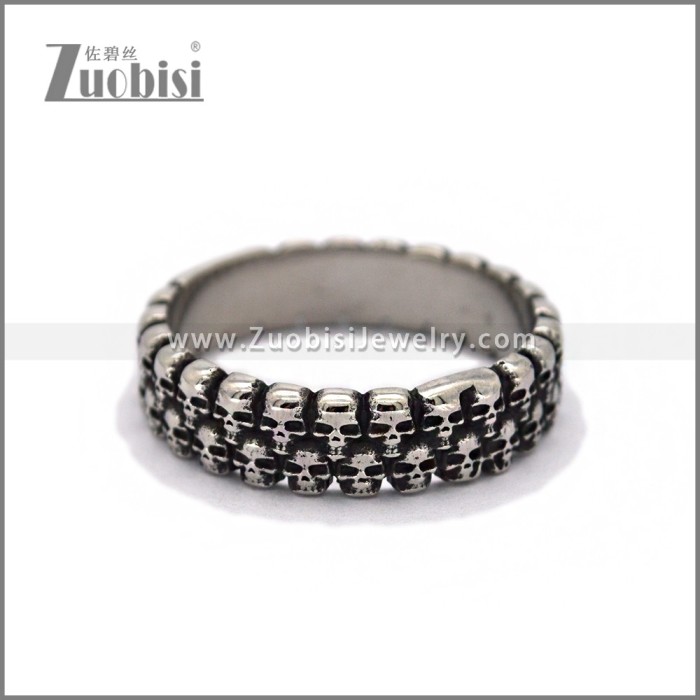 Stainless Steel Vintage Gothic Double Row Skull Eternity Ring r010720S