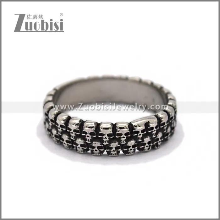 Stainless Steel Vintage Gothic Double Row Skull Band Ring r010720S