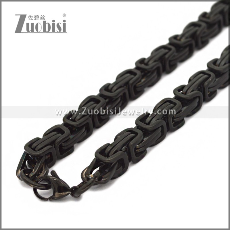 8MM Matte Black Byzantine Necklace in Stainless Steel n003679MH