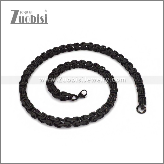 8MM Matte Black Byzantine Necklace in Stainless Steel n003679MH
