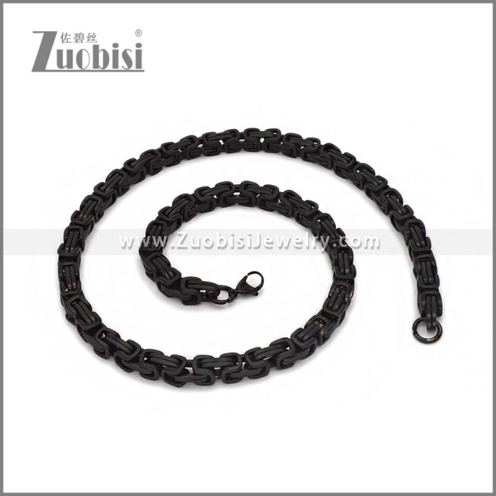 8MM Matte Black Byzantine Necklace in Stainless Steel n003679MH