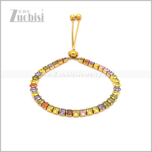 Bling Colorful Cubic Zircons Inlay Golden Stainless Steel Tennis Bracelet b010969G
