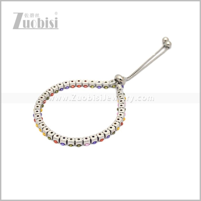 Bling Colorful Cubic Zircons Inlay Stainless Steel Female Tennis Bracelets b010969S