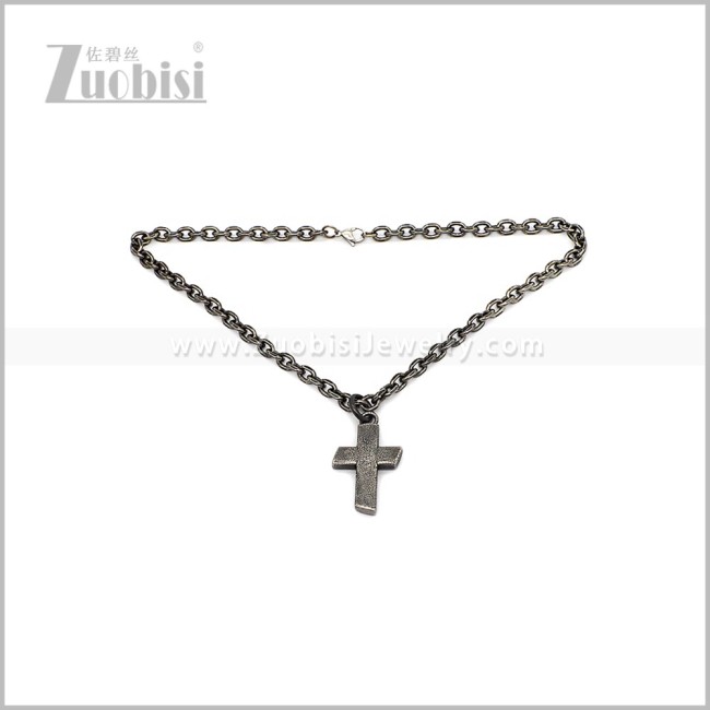 Antique Men's Stainless Steel Cross Pendant Necklace n003703S