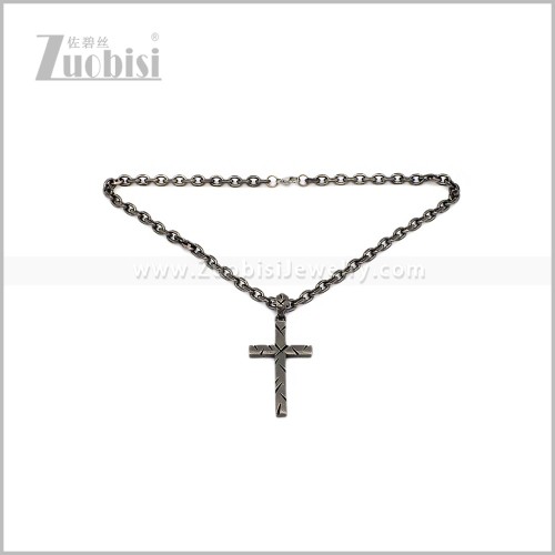 Oxidized Mens Stainless Steel Cross Necklace n003704S