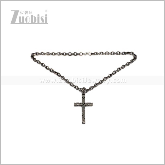 Oxidized Mens Stainless Steel Cross Necklace n003704S