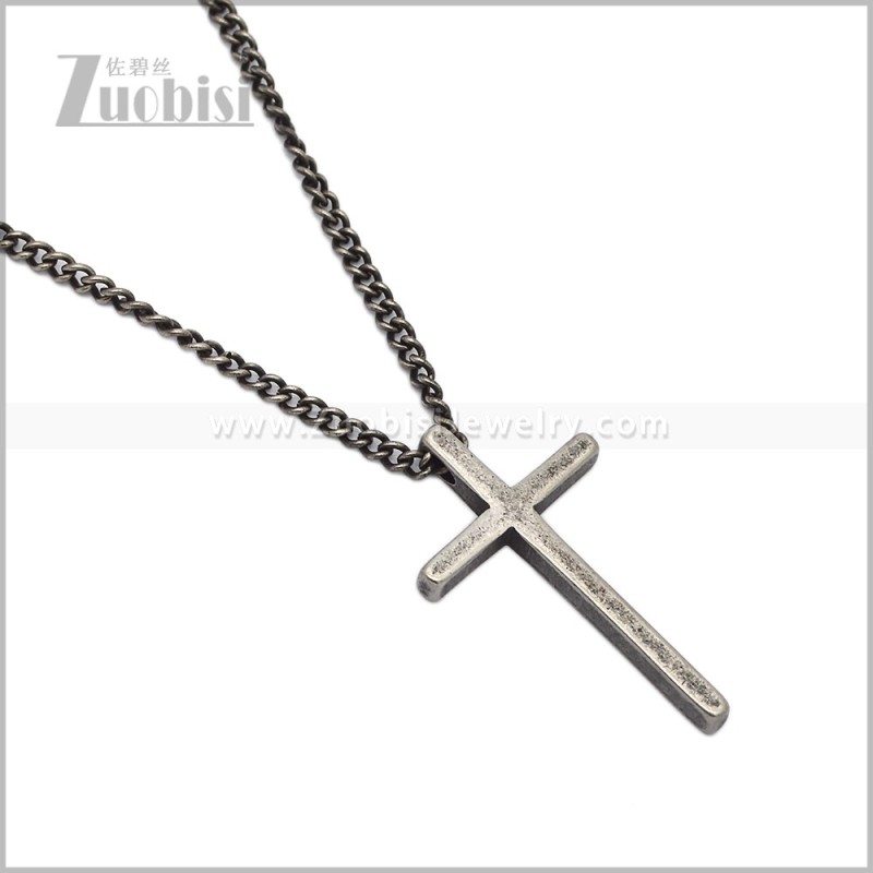 Oxidized Stainless Steel Cross Pendant Chain Necklace n003729S2