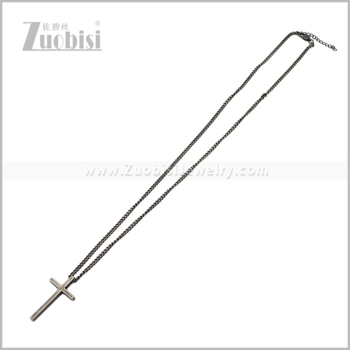Oxidized Stainless Steel Cross Pendant Chain Necklace n003729S2