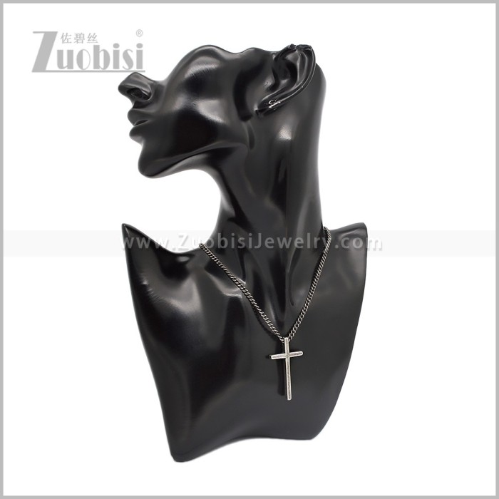 Oxidized Stainless Steel Cross Pendant Chain Necklace n003729S2
