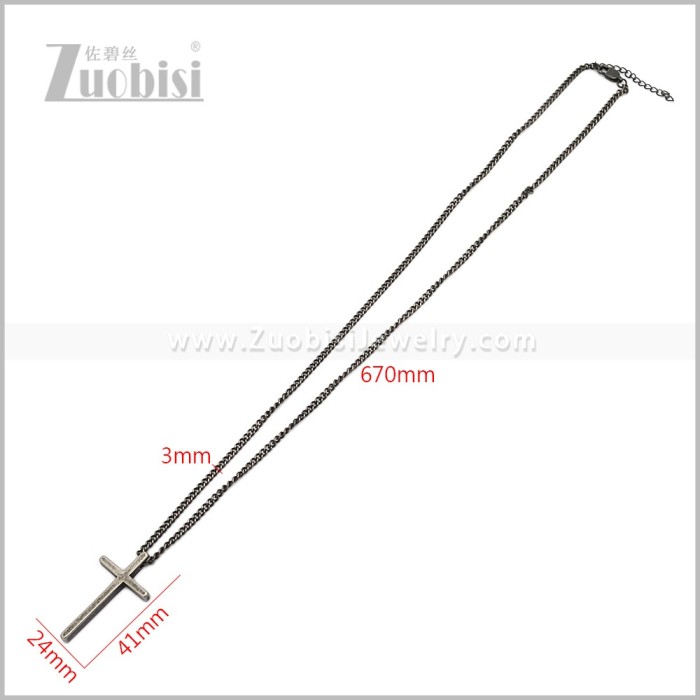Oxidized Stainless Steel Cross Pendant Chain Necklace n003729S2