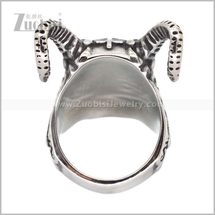 Antique Finish Stainless Steel Horned Devil Ring with Red Eyes & Tongue r011025SR