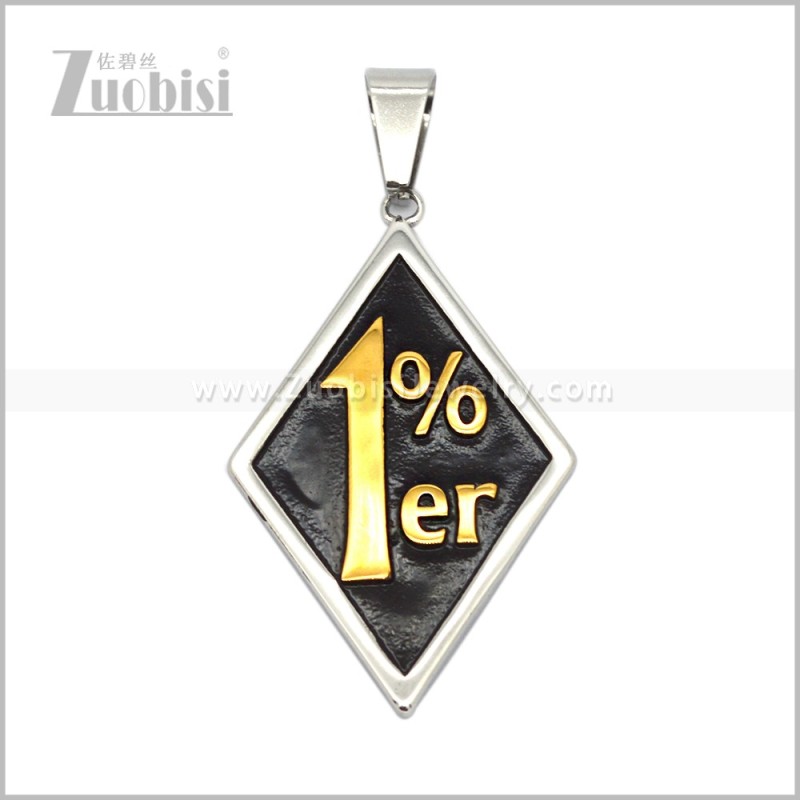 Stainless Steel Diamond Shape Biker Pendant with Golden 1%er p013399SG