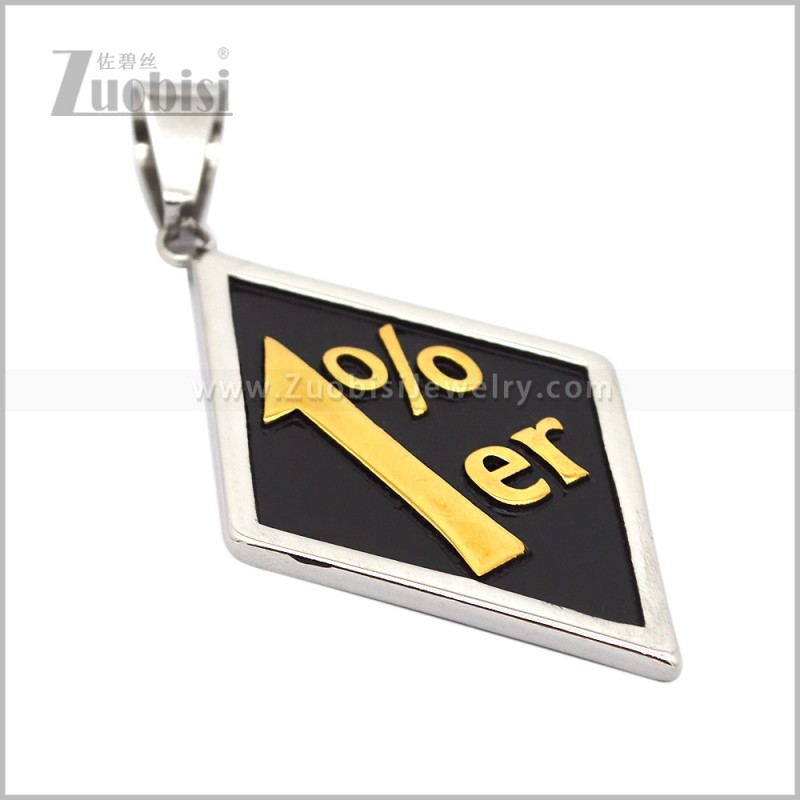 Stainless Steel Diamond Shape Biker Pendant with Golden 1%er p013399SG
