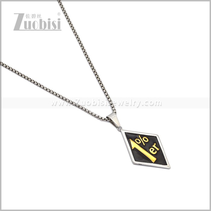 Stainless Steel Diamond Shape Biker Pendant with Golden 1%er p013399SG