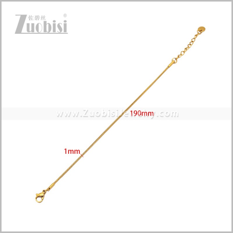 1mm 18K Gold Plated Stainless Steel Snake Chain Bracelet for Ladies b011325G1