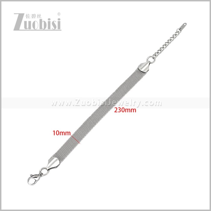 10MM Wide Silver Stainless Steel Mesh Snake Chain Bracelet b011328S