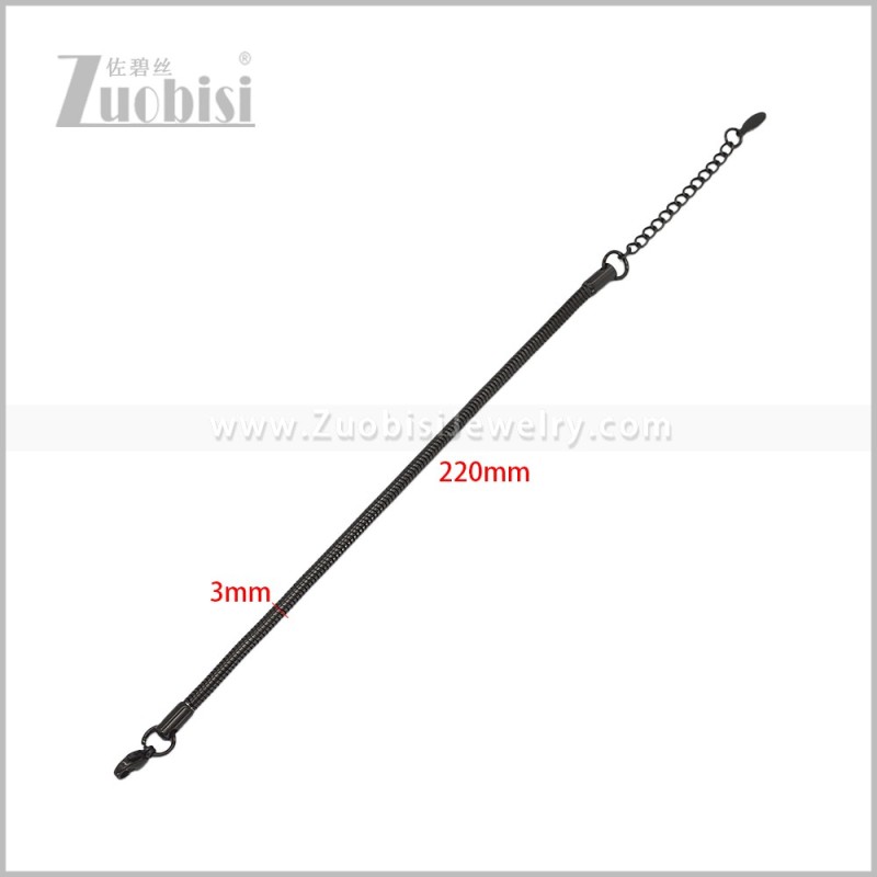 3MM Black Stainless Steel Snake Chain Bracelet b011325H