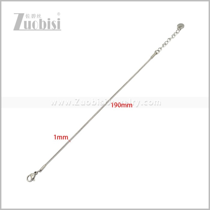 1MM Silver Stainless Steel Snake Chain Bracelet for Girls b011325S1