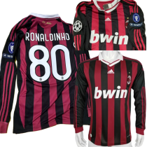 Long sleeve 09-10 AC Milan home (RONALDINHO  80#) Retro Jersey Thailand Quality