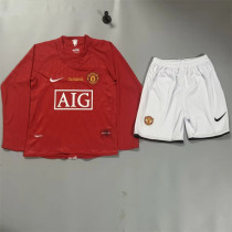 Long sleeve Kids kit 07-08 Manchester United home (Retro Jersey) Thailand Quality