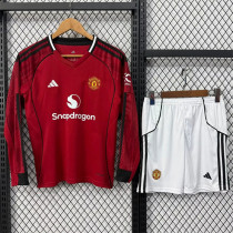 Long sleeve Kids kit 25-26 Manchester United home Thailand Quality