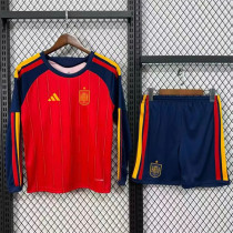 Long sleeve 2026 Spain home Adult Jersey & Short Set Quality