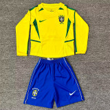 Long sleeve Kids kit 2002 Brazil home (Retro Jersey) Thailand Quality