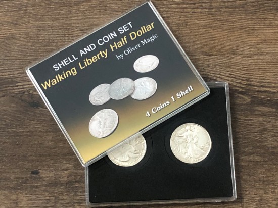 Walking Liberty Half Dollar Shell and Coin Set (4 Coins 1 Shell